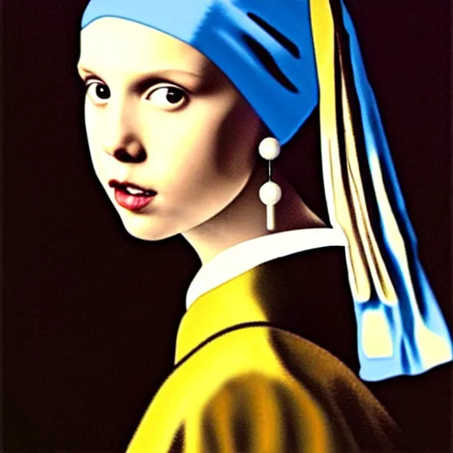 Image similar to Millie Bobby Brown with the pearl earring by Johannes Vermeer