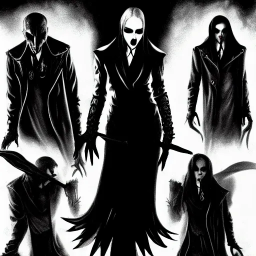 Image similar to clan giovanni artwork, vampire the masquerade, vtm, masterpiece, rpg, black and white, high quality, detailed, high coherence, dark