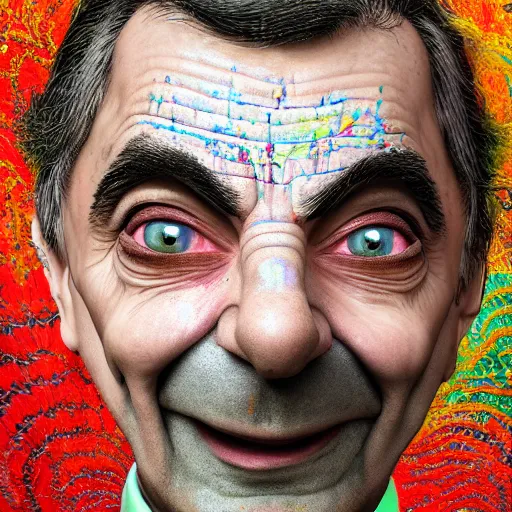Image similar to Very very very very highly detailed epic central composition photo of Mr Bean face, intricate, happy colorful vibes, extremely detailed, digital painting, smooth, sharp focus, illustration, intimidating lighting, incredible art by Brooke Shaden, artstation, concept art, Octane render in Maya and Houdini