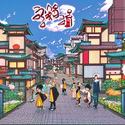 Image similar to a neighborhood in japan in the style of a Naoko Takeuchi manga