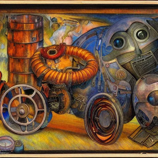 Prompt: the mechanical robot cat, by annie swynnerton and diego rivera, symbolist, dramatic lighting, elaborate geometric ornament, art brut, soft cool colors, smooth, sharp focus, extremely detailed, adolf wolfli and ( donato giancola )