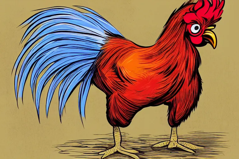 Prompt: illustration of an angry rooster, by willian santiago, sharp focus, lively colors, portrait