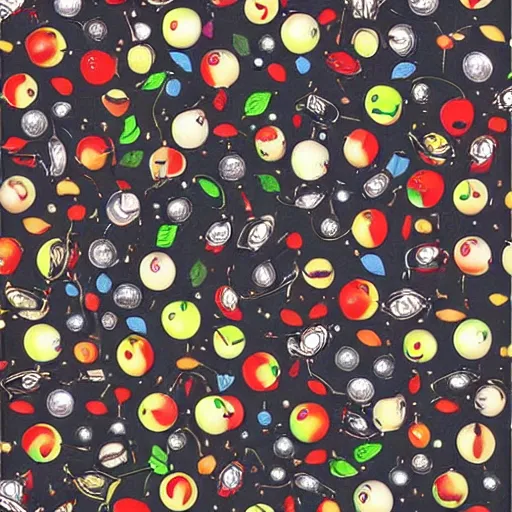 Image similar to apples on trees, where's wally, space stations, 2 0 0 1 a space odyssey