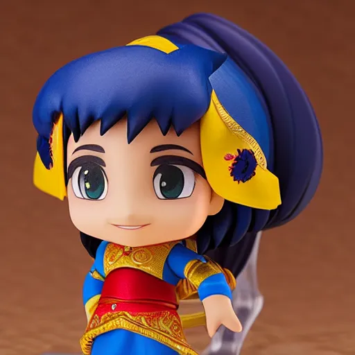 Image similar to cute animated pixar aladdin in traditional clothes as nendoroid, side view, 8 k hd dof, kodak film,