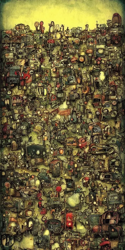 Image similar to a junkyard scene by alexander jansson and where's waldo