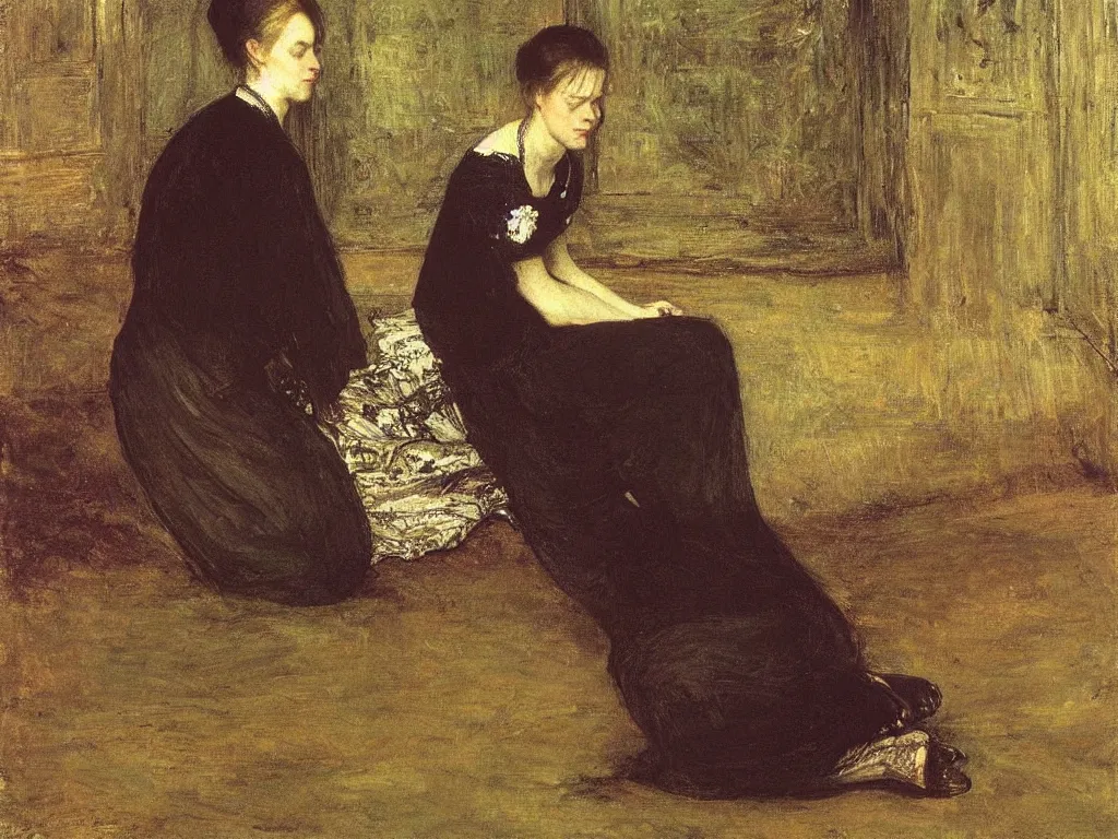 Image similar to Beautiful woman seated in meditation posture. Painting by John Everett Millais