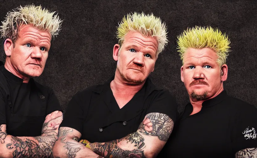 Image similar to surreal detailed photograph of gordon ramsay and guy fieri by artist charlie white, 4 k image, odd, surreal!