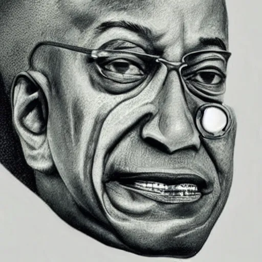 Image similar to realistic detailed portrait of gus fring with half of his face replaced by robotic parts