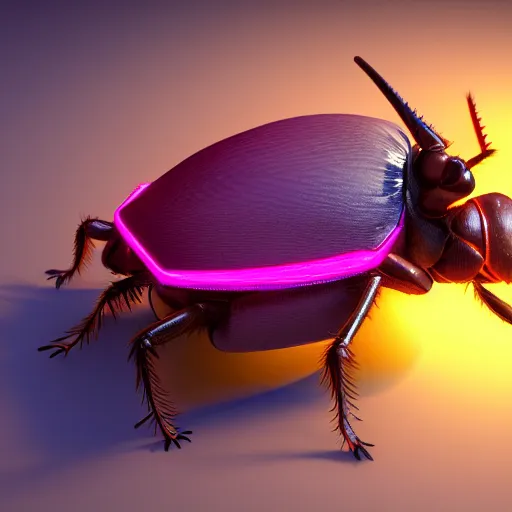 Prompt: anthropomorphic cockroach character, best of artstation, backlighting, orange lights, blue shadows, pink reflections, 8k, hyper detail
