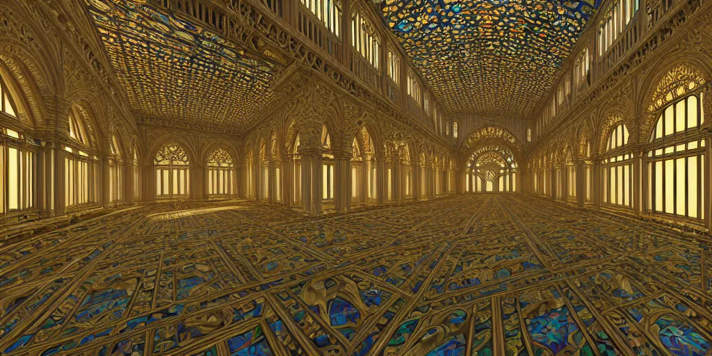 Prompt: beautiful hyper detailed render of a huge divine kingdom palace, symmetric, a light beam penetrated through the window, the style of louis comfort tiffany, pascal blanche, andreas rocha, paul pepera, raphael lacoste, scene render, perfect shadow, exquisite, gradient, fine structure texture, unreal engines, atmospheric lighting, 4 k hd