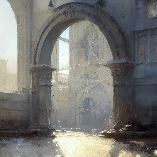 Image similar to painting of simple arch, brown, grey, by jeremy mann and greg rutkowski, intricate cinematic light, oil on canvas