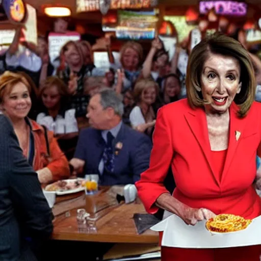 Prompt: nancy pelosi as a hooters waitress