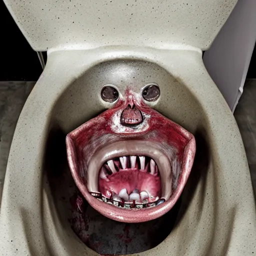 Image similar to a demonic toilet bowl with human teeth