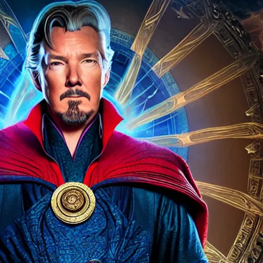 Image similar to Donald Trump cast as Dr. Strange, still from marvel movie, hyperrealistic, 8k, Octane Render,