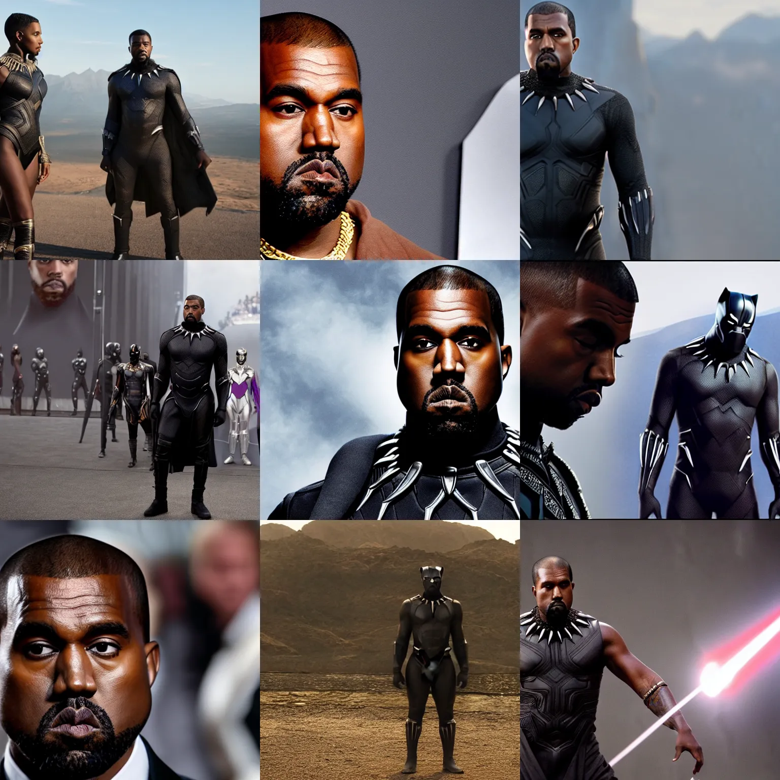 Prompt: Kanye west is black panther, marvel, 8k realism, cinematic