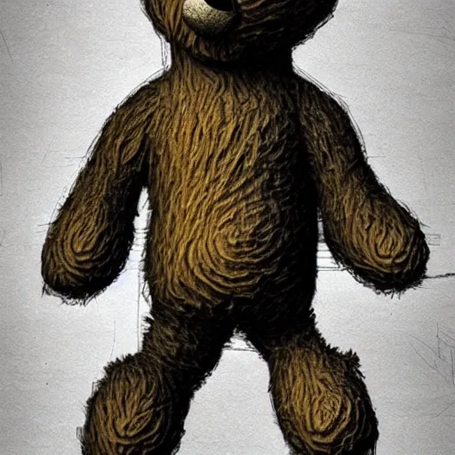 Prompt: grunge sketch of a teddy bear by - beeple , loony toons style, creepy themed, detailed, elegant, intricate