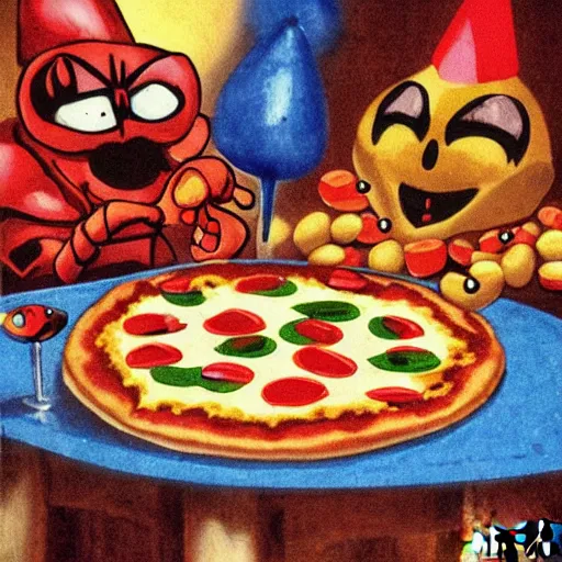 Prompt: shovel knight at his pizza party birthday pepperoni!! by alessandro allori