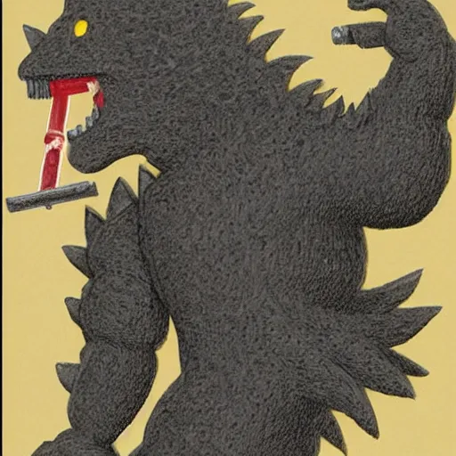 Image similar to anthropomorphic godzilla smoking cigarette