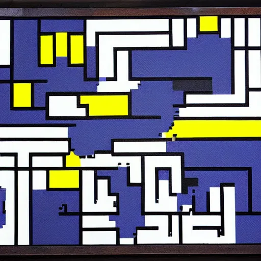 Image similar to pac - man - maze!!!!!!! painting by mondrian