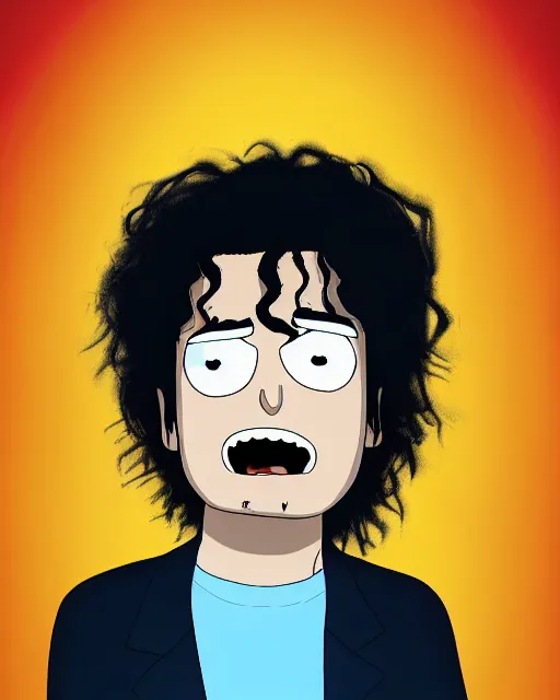 Image similar to portrait of michael jackson in the style of justin roiland. cinematic lighting. style of rick & morty. photographic, photography. by justin roiland