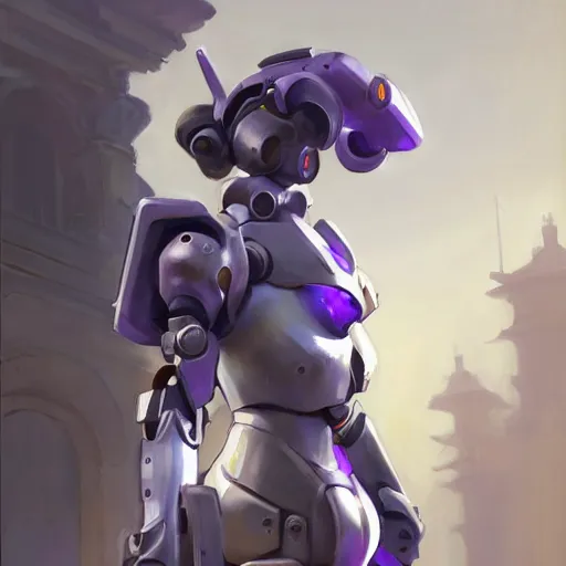 Image similar to greg manchess portrait painting of armored robotic violet evergarden as overwatch character, medium shot, asymmetrical, profile picture, organic painting, sunny day, matte painting, bold shapes, hard edges, street art, trending on artstation, by huang guangjian, gil elvgren, ruan jia, greg rutkowski, gaston bussiere