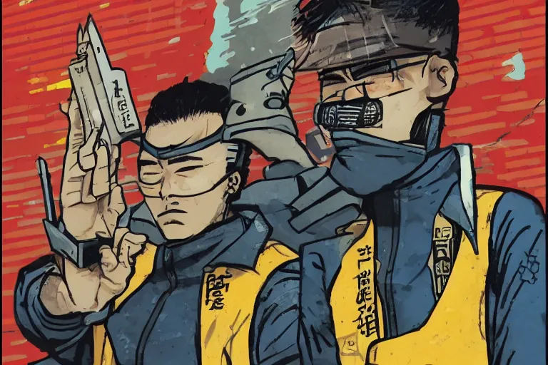 Prompt: tokyo fish market worker in the style of vincent di fate's cyberpunk 2 0 2 0.