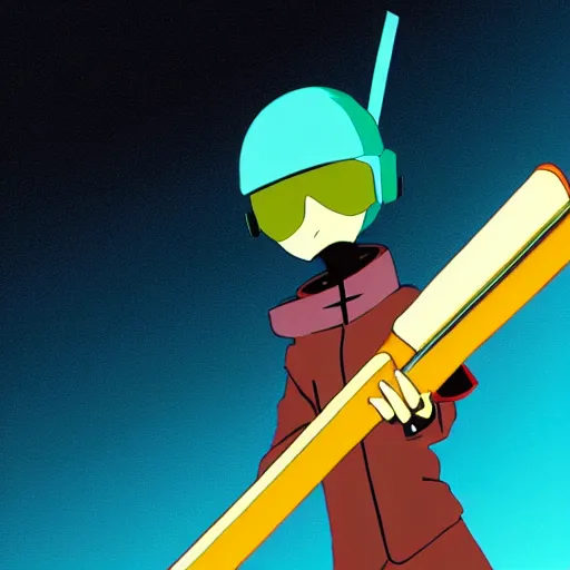 Prompt: canti from flcl anime holding a valorant style sniper rifle. character design. digital art. masterpiece.
