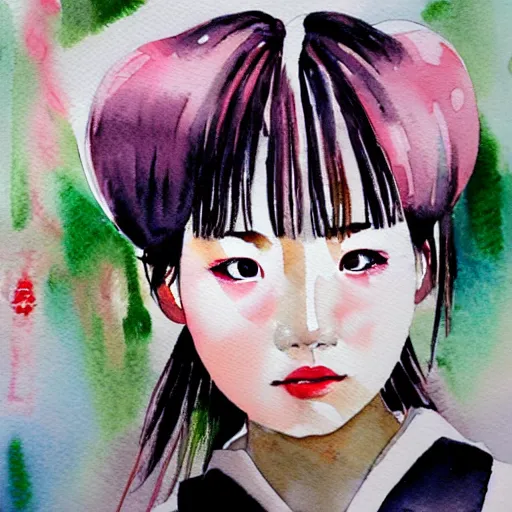 Image similar to watercolor portrait of Japanese girl, harajuku,