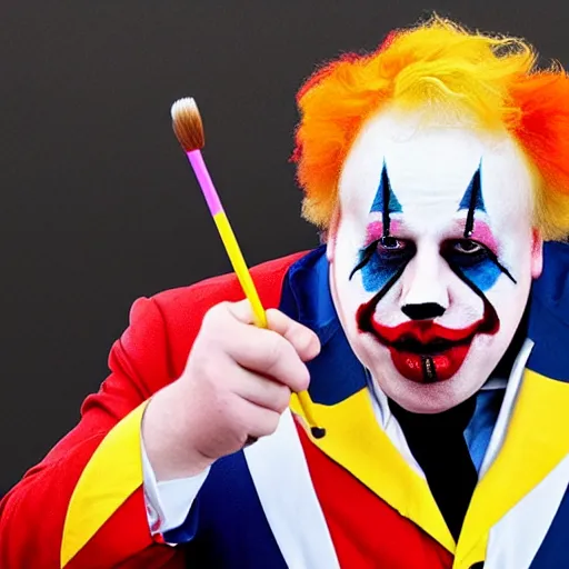 Image similar to boris johnson putting on clown makeup, colorful, clown, circus