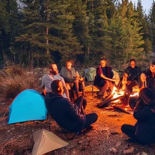 Prompt: vox machina sitting around a camp fire