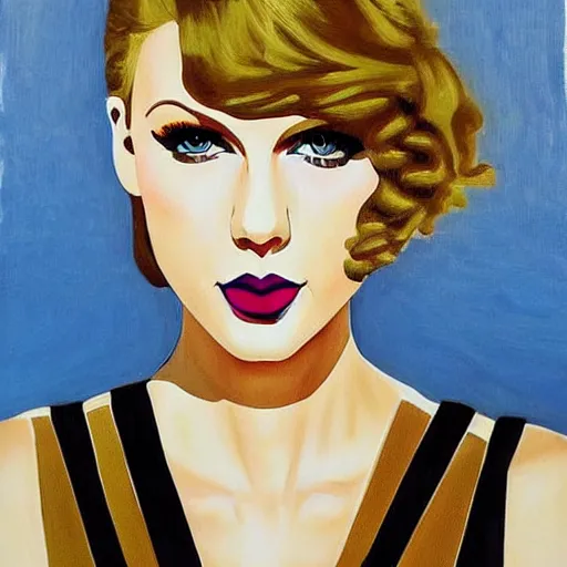 Image similar to bauhaus style painting of taylor swift, portrait, symmetrical features, perfect,