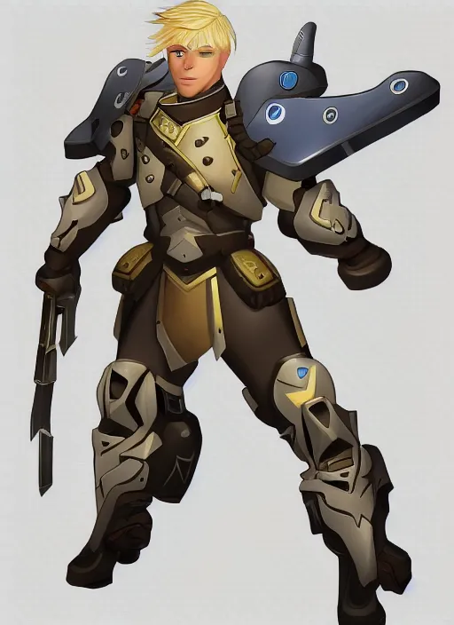 Prompt: concept art of a male blond angel military commander overwatch character