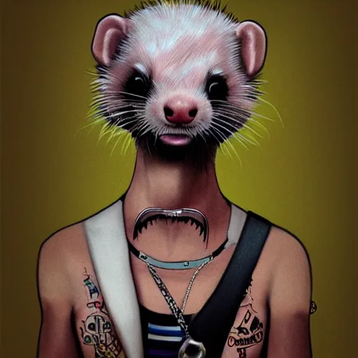 Prompt: punk anthropomorphic ferret, medium shot portrait, digital painting, trending on ArtStation