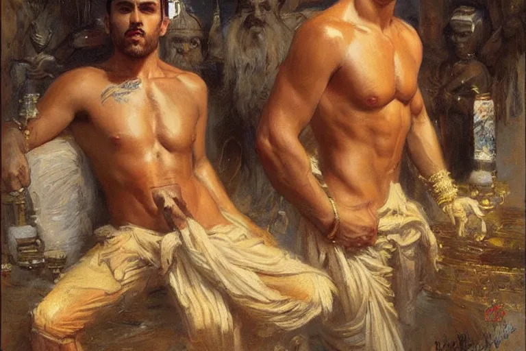 Image similar to attractive male, hinduism, painting by gaston bussiere, greg rutkowski, j. c. leyendecker, tom of finland