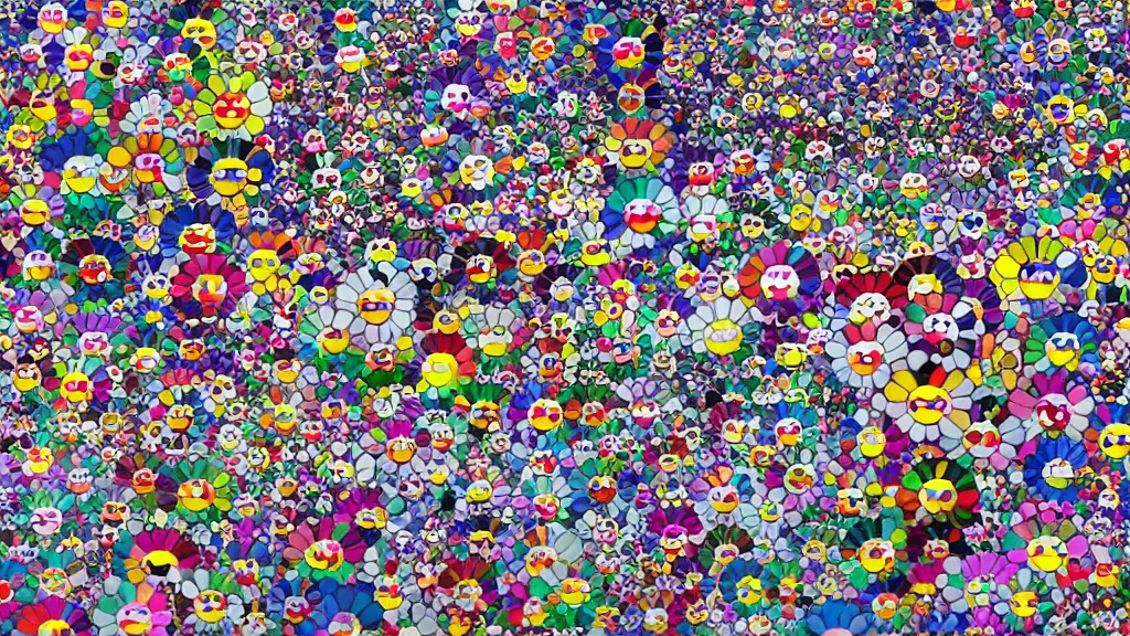 Image similar to party at midnight, bay area, peyote colors, by takashi murakami