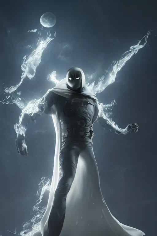 Prompt: hyperrealistic photography of Moon Knight mixed with Ghostrider style of wlop and Hossein Diba, full-shot, merged character, 4k, highly detailed, cinematic lighting, photorealistic, 3d render, award winning render, unreal engine, masterpiece, octane render, sharp focus, studio lighting, 8k, hd