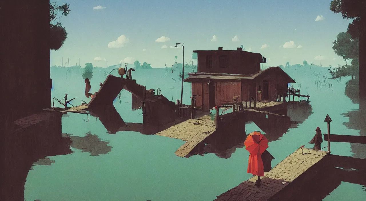 Prompt: single flooded! simple wooden dungeon entrance, very coherent and colorful high contrast!! masterpiece by rene magritte simon stalenhag carl spitzweg syd mead norman rockwell edward hopper james gilleard, water, minimalist, dark shadows, sunny day, hard lighting