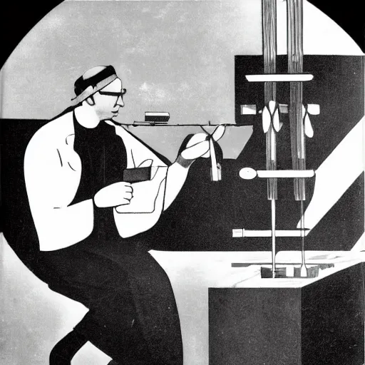 Image similar to a doctor performing surgery on a rocket, bauhaus art