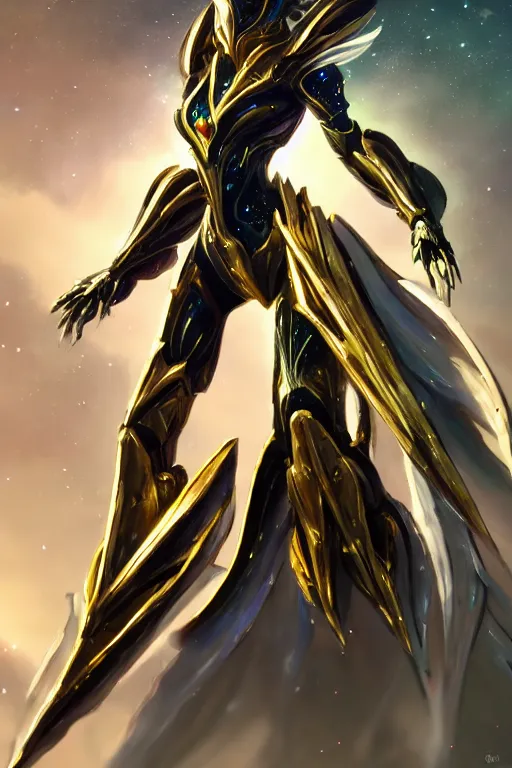 Image similar to galactic hyperdetailed elegant beautiful stunning giantess saryn prime anthropomorphic mecha female dragon goddess, sharp spines, sharp metal ears, sleek yellow eyes, smooth gold skin, smooth gold armor, bigger than galaxy, epic proportions, epic scale, epic size, warframe destiny fanart, furry, dragon art, goddess, giantess, furaffinity, octane render