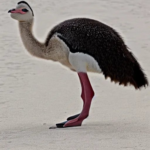 Image similar to an ostrich penguin hybrid, an ostrich mixed with a penguin