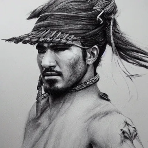 Prompt: Kurdish samurai, detailed charcoal sketch, realistic, incredibly detailed, award winning art, cinematic, extremely high detail, concept art