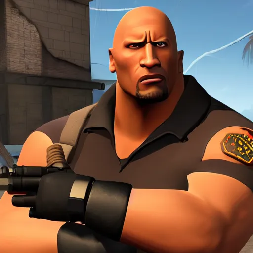 Image similar to Dwayne Johnson in Team Fortress 2, HD 4k game screenshot, Valve official announcement, new character