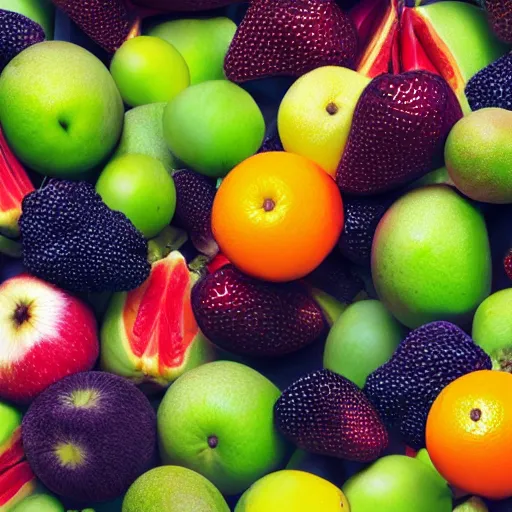 Prompt: fruits where the colors are unusual