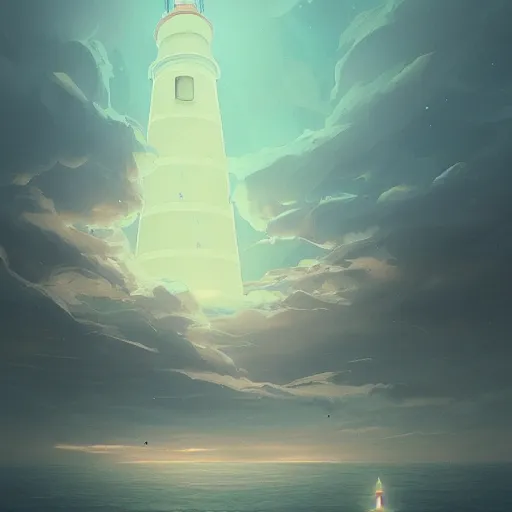 Image similar to a beautiful painting of a singular lighthouse, by ross tran, beeple, richie mason and makoto shinkai, trending on artstation, 3 d art