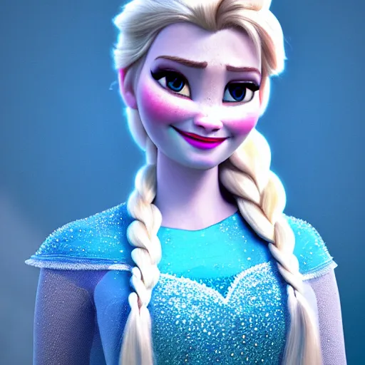 Image similar to elsa from frozen as real woman, hyper detailed, digital art, trending in artstation, cinematic lighting, studio quality, smooth render, octane rendered