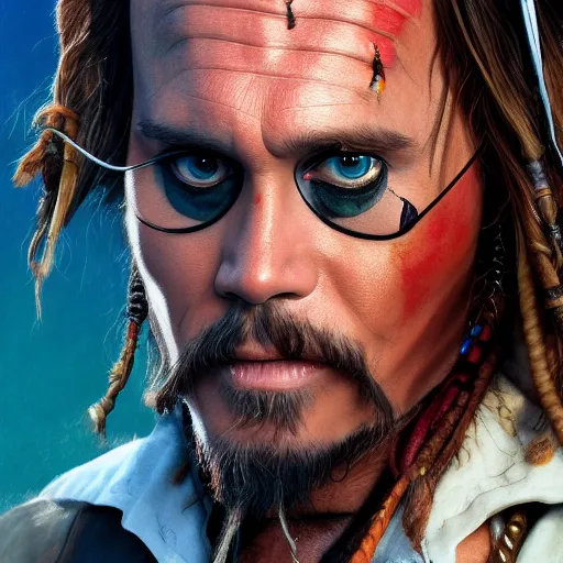Image similar to Jim Carrey is Jack Sparrow, hyperdetailed, artstation, cgsociety, 8k