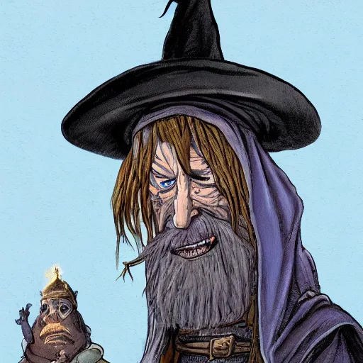 Image similar to Chawick the Fail Wizard, a wizar's apprentice in ragged and stained wizard's robes and hat. 8k resolution, full-length portrait, digital painting, fantasy art, D&D character art, greg rukowski, frank frazetta, larry elmore.