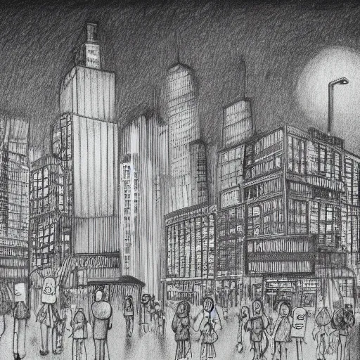 Image similar to illustration of a city in the style of Shaun Tan, award winning illustration, pencil on paper, photorealistic