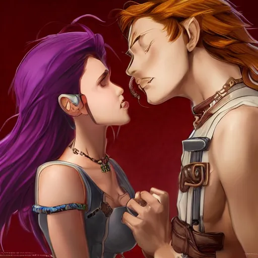 Image similar to female link and malon kissing, concept art, highly detailed