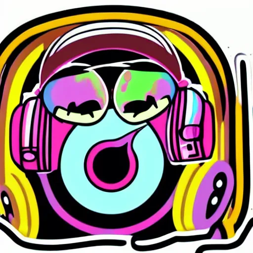 Image similar to svg sticker of a Pop-Wonder Alien-Bog-Monster-Swamp-Rat-Thunder-Coot-Racing-Fan at a rave, spinning records, giant headphones rocking out, wearing headphones, huge speakers, dancing, rave, DJ, spinning records, digital art, amazing composition, rule-of-thirds, award-winning, trending on artstation, featured on deviantart